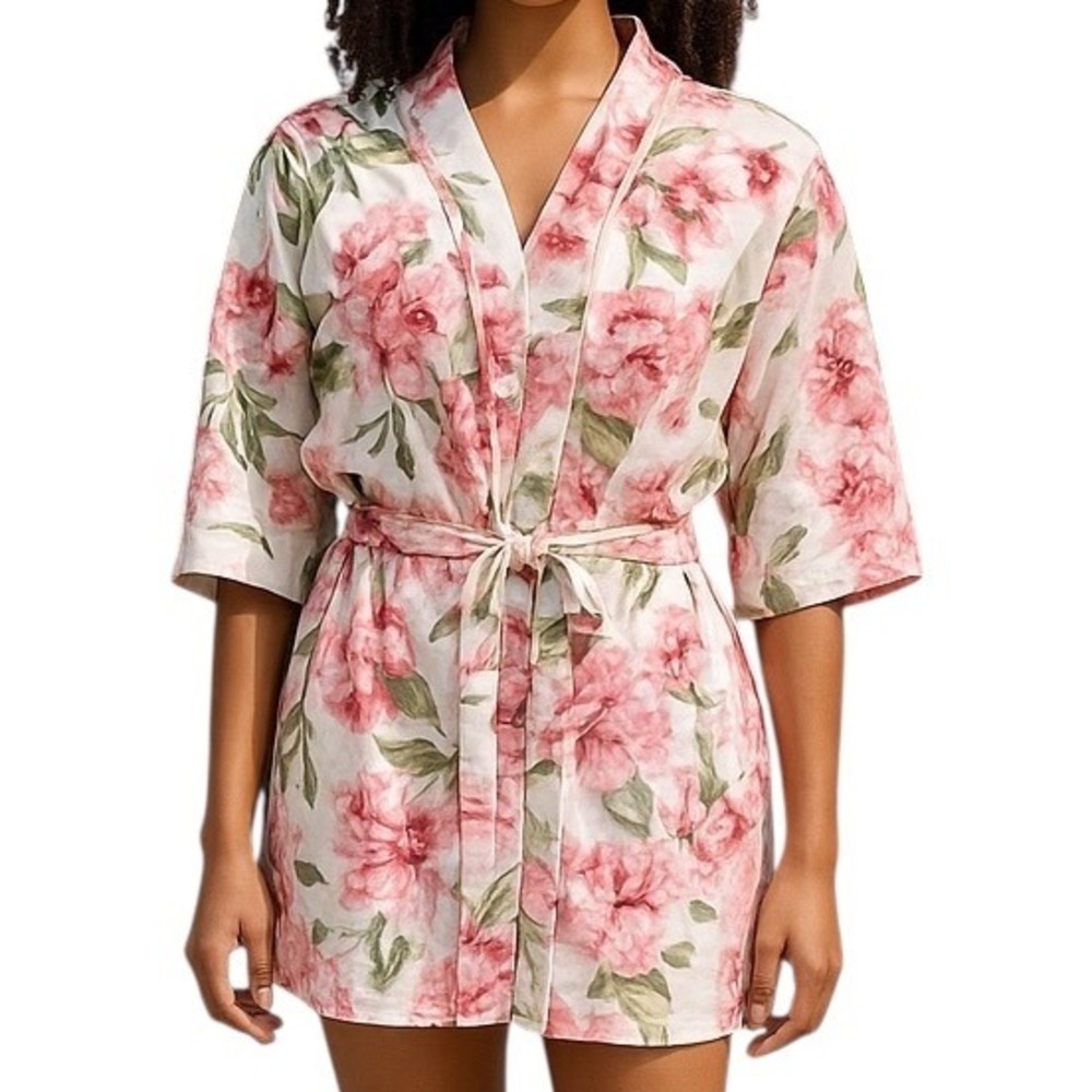 Show Me Your Mumu Brie Robe White‎ & Pink Garden of Blooms One Size EUC